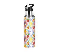 Colorful Fruits Bouteille d'eau isotherme en acier inoxydable anti-fuite et anti-transpiration avec paille pour salle de sport, sport en plein air - 1000 ml