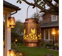 Colorful Glow Lanterne solaire de jardin à suspendre avec papillon, lampes solaires colorées pour jardin, lumières florales vibrantes, lumière décorative imperméable (cuivre-papillon)
