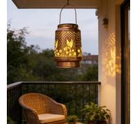 Colorful Glow Lanterne solaire de jardin à suspendre avec papillon, lampes solaires de jardin colorées, lumières florales vibrantes, lumière décorative imperméable (cuivre, grand colibri)