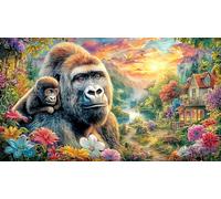 Colorful-Gorilla-Bursting-with-Energy Jeux éducatifs 1000 pièces Puzzle pour Adultes Décoration Murale et Cadeaux Beau Puzzle de décoration pour Adultes et Enfants 38x52/1000 pièces
