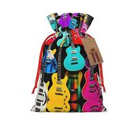 Colorful Guitars Sac fourre-tout avec cordon de serrage de Noël 21,1 x 30 cm Sac robuste pour cadeaux et essentiels quotidiens
