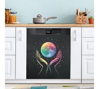 Colorful Hands Hold The Earth Aimant de lave-vaisselle pour porte avant, grand panneau décoratif en métal pour cuisine, lave-vaisselle, réfrigérateur, autocollant décoratif magnétique 58 x 66 cm