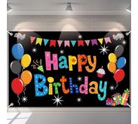Colorful Happy Birthday Banner Party Decorations Rainbow Backdrop Large Yard Sign Background for Indoor Outdoor Supplies Boys Kids Girls 43 * 71 inch