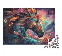 Colorful Horse Art 1000 pièces Cheval Abstrait Puzzle Adulte Carton épais Décompression Difficile Décoration Murale & Cadeaux 38x26cm/1000pcs