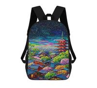 Colorful Japanese Village Night Sky Sacs À Dos Imprimés En 3D Pour Enfants 17inch Sacs À Dos Tendance Et Décontractés Pour La Journée, Sacs De Voyage, Sacs À Dos D'extérieur Pour Garçons Et Filles