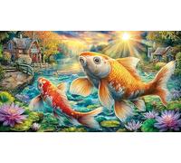 Colorful-Koi-Fish-Swimming-in-Pond 1000 pièces Puzzle Papier recyclé Cadeau Amusant & Activité Maison Jeu éducatif détente Puzzle pour Adultes et Enfants Idée Cadeau Parfaite 70x50/1000 pièces