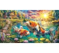 Colorful-Koi-Fish-Swimming-in-Pond 1000 pièces Puzzle pour Adultes Jeu Familial Amusant & Stimulant Jeux éducatifs Extremement Difficile pour Adultes et Enfants de 12 Ans et Plus 38x52/1000 pièces