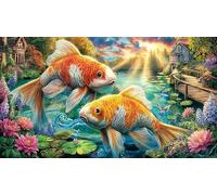 Colorful-Koi-Fish-Swimming-in-Pond Puzzle 1000 pièces Papier recyclé Extremement Difficile Jeu Stimulant pour Femmes et Hommes à des Fins de Relaxation 38x52/1000 pièces
