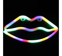 Colorful LED Lips Neon Sign, LED Neon Light 3 x AA Batteries USB Power Supply With Installation Holes IP45 Water Proof for Party Supplies Wall Room Decors Bedroom Bar Hotel