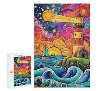 Colorful Lighthouse Coastal Scene -2 Puzzle 1000 Pièces Educa Jouet en Bois Cadeau Unique Décoration Intérieure Jeu Éducatif Challenge Toy Adultes Et Enfants À Partir De 14 Ans 1000 PCS