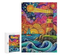 Colorful Lighthouse Coastal Scene -2 Puzzle 1000 Pièces Educa Jouet en Bois Cadeau Unique Décoration Intérieure Jeu Éducatif Challenge Toy Adultes Et Enfants À Partir De 14 Ans 300 PCS