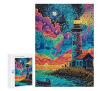 Colorful Lighthouse Sunset Painting Puzzle 1000 Pièces Educa Jouet en Bois Cadeau Unique Décoration Intérieure Jeu Éducatif Challenge Toy Adultes Et Enfants À Partir De 14 Ans 300 PCS