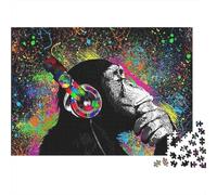 Colorful Monkey DJ Colourful Neon Monkey with Headphones 1000 Pcs Jigsaws for Adults The Impossible Challenge Brain Development 70x50cm/1000pcs