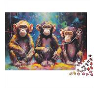 Colorful Monkey Trio 100% Recycled Cardboard Three Wise Monkeys 1000 Piece Puzzle for Adults The Impossible Challenge 52x38cm/1000pcs