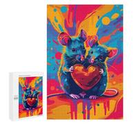 Colorful Mouse Love Heart Art Print Puzzle 1000 Pièces Educa Jouet en Bois Cadeau Unique Décoration Intérieure Jeu Éducatif Challenge Toy Adultes Et Enfants À Partir De 14 Ans 1000 PCS