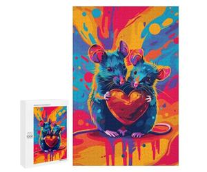 Colorful Mouse Love Heart Art Print Puzzle 1000 Pièces Educa Jouet en Bois Cadeau Unique Décoration Intérieure Jeu Éducatif Challenge Toy Adultes Et Enfants À Partir De 14 Ans 1000 PCS