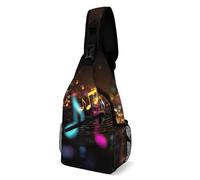 Colorful Music Notes Sling Bag for Men Women Crossbody Backpack Cute Black Pug Dog Crossbody Bag Chest Bags for Travel Sport