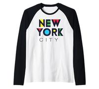 Colorful New York City, NYC Tee Shirt, Cool New York City Manche Raglan