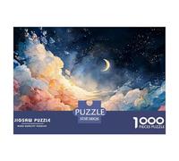 Colorful Night A Crescent Moon and Star 1000 Pcs Carton Premium Coffret De Puzzles Kitten Stimulant Et Éducatif Jeu Familial Puzzles As Birthday Gifts 38x26cm/1000pcs
