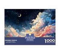 Colorful Night A Crescent Moon and Star 1000 Pièces Carton Premium Coffret De Puzzles Kitten Stimulant Et Éducatif Jeu Familial Puzzles pour Adultes Et Enfants 38x26cm/1000pcs