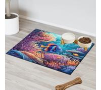 Colorful Oceans Tapis d'alimentation pour animal domestique Motif monde sous-marin pour chat et chien Tapis d'alimentation pour animal domestique Tapis d'alimentation absorbant Nti-Slip Contain Spills