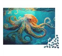 Colorful Octopus Underwater 1000 pièces Pieuvre Puzzle Adulte Carton épais Relaxation Difficile Décoration Murale & Cadeaux 70x50cm/1000pcs