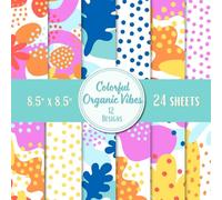 Colorful Organic Vibes Paper Pad - 8.5 x 8.5 in - 24 Double-Sided Patterned Sheets - Decorative Craft Paper for Card Making, Journaling, Planners, Origami, Decoupage, and Scrapbooking