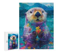 Colorful Otter with Gift Box Puzzle 1000 Pièces Educa Jouet en Bois Cadeau Unique Décoration Intérieure Jeu Éducatif Challenge Toy Adultes Et Enfants À Partir De 14 Ans 500 PCS