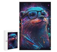 Colorful Otter with Glasses Art Print Puzzle 1000 Pièces Educa Jouet en Bois Cadeau Unique Décoration Intérieure Jeu Éducatif Challenge Toy Adultes Et Enfants À Partir De 14 Ans 1000 PCS