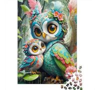 Colorful Owl Couple Adult Jigsaw Games Floral Owl with Owlet Challenging & Brainteasing for Decompression 38x26cm 1000pcs