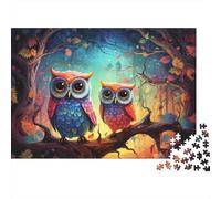 Colorful Owl Couple Colourful Two Owls in Forest 1000 Pieces Jigsaw for Adults The Impossible Challenge Brain Development 38x26cm/1000pcs