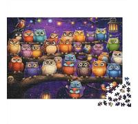 Colorful Owl Gathering Colourful Owl Family on Branch 1000 Pieces Jigsaw for Adults The Impossible Challenge Brain Development 52x38cm/1000pcs