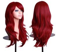 Colorful panda 28 pouces 70 cm rouge foncé Longs Bou s Ondulées Cosplay Perruques pour Femmes et Filles, Perruque de Cheveux Synthétiques Résistant à la Chaleur pour Fête Halloween Costume