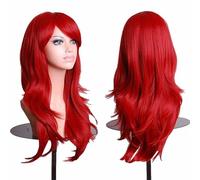 Colorful panda 28 pouces 70 cm Rouge Longs Bou s Ondulées Cosplay Perruques pour Femmes et Filles, Perruque de Cheveux Synthétiques Résistant à la Chaleur pour Fête Halloween Costume