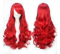 Colorful panda 32 pouces 80 cm Rouge Long Bou s Ondulées Cosplay Perruques pour Femmes et Filles, Perruque de Cheveux Naturelle Synthétiques Résistant à la Chaleur pour Fête Halloween Costume