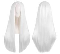 Colorful panda blanc longue ligne droite Cosplay perruque partie centrale perruque de cheveux synthétiques naturels pour femmes ou filles pour Halloween Costume Party ou usage quotidien