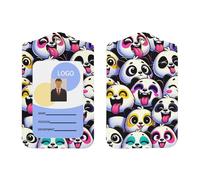 Colorful-Panda-Joy Porte-badge en cuir synthétique avec cordon, porte-badge vertical pour Ofiice