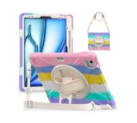 (Colorful Pink, Multicolor) For iPad Air 13 (2025) (2024) Kickstand Case TPU+PC+Silicone Tablet Cover with Shoulder Strap - Colo