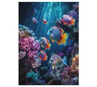 Colorful Poisson Puzzles 300 Pièces Adultes, Puzzle en Bois Jeux D'adresse pour Toute La Famille,Jeu De Team Building 42×30cm