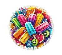 Colorful Popsicles Fruits Ice Cubes Splash Background Metal Tin Sign Plaque | Wall Decor for Cafe, Club Bar, Office, Home Garden Metal Poster 4x16Inch or 8x8inch