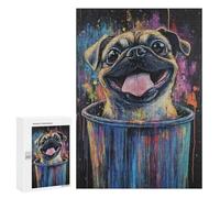 Colorful Pug in Trash Can Art Print Puzzle 300 Pièces Educa Jouet en Bois Cadeau Unique Décoration Intérieure Jeu Éducatif Challenge Toy Adultes Et Enfants À Partir De 14 Ans 300 PCS