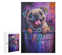 Colorful Pug in Trash Can Puzzle 1000 Pièces Educa Jouet en Bois Cadeau Unique Décoration Intérieure Jeu Éducatif Challenge Toy Adultes Et Enfants À Partir De 14 Ans 1000 PCS