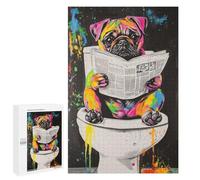 Colorful Pug Reading Newspaper on Toilet-1 Puzzle 1000 Pièces Educa Jouet en Bois Cadeau Unique Décoration Intérieure Jeu Éducatif Challenge Toy Adultes Et Enfants À Partir De 14 Ans 1000 PCS