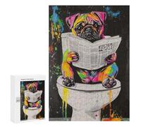 Colorful Pug Reading Newspaper on Toilet Puzzle 1000 Pièces Educa Jouet en Bois Cadeau Unique Décoration Intérieure Jeu Éducatif Challenge Toy Adultes Et Enfants À Partir De 14 Ans 300 PCS