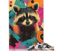 Colorful Raccoon Portrait with Vinyl Record Rebel Raccoon Urban Pop Animal Portrait Puzzles 1000 Pieces Cadeau Unique Jeu Éducatif Défi Jouet À De Qualité Supérieure Peinture Art pour Adultes Et en