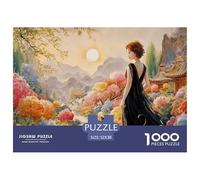 Colorful Render Illustration of Girl 1000 Pcs Carton Extra-épais Lot de Puzzles Red-Haired Fantasy Woman Stimulant Et Éducatif Jeu Créatif Puzzles As Birthday Gifts 52x38cm/1000pcs