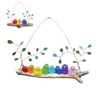 Colorful Sea Glass Bird Perch, Handmade Sea Glass Birds on Driftwood, Bird Perch Sea Glass Artwork, Driftwood Art for Balcony Garden Home Decor, Gift for Nature Lovers (8 Birds)