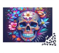 Colorful Skull Art 100% Recycled Cardboard Neon Floral Sugar Skull 1000 Piece Puzzle for Adults The Impossible Challenge Fun Present 70x50cm/1000pcs