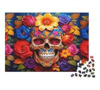 Colorful Skull Art Colourful Floral Sugar Skull Art 1000 Pieces Jigsaws Adults and Children Fun Activity for Rainy Days 38x26cm/1000pcs