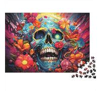 Colorful Skull Flowers Colourful Floral Sugar Skull Art 1000 Pcs Jigsaw Puzzles Adults Beautiful Decoration Puzzle Birthday Gift 38x26cm/1000pcs